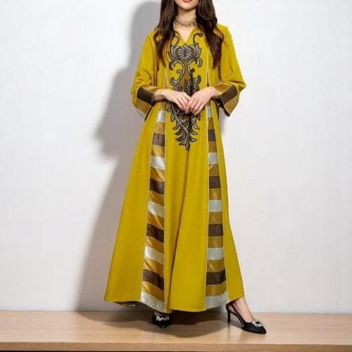 Moroccan Embroidered Abaya: Muslim Maxi Dress, Arab Kaftan Gown