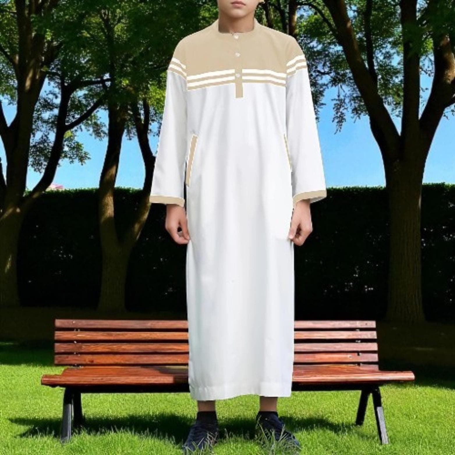 Boys' Ramadan Thobe β Striped Muslim Abaya, Kids' Islamic Dress - image 3