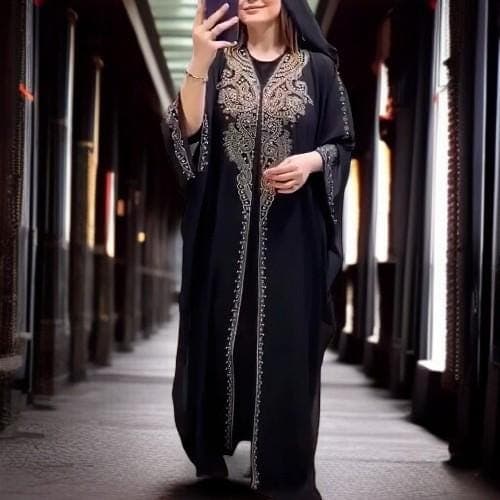 Hooded Diamond Abaya: Muslim Women's Eid Dress, Dubai Kaftan - image 3