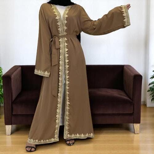 Elegant Ramadan Abaya: Muslim Open Kaftan Dress with Gold Embroidery - image 4