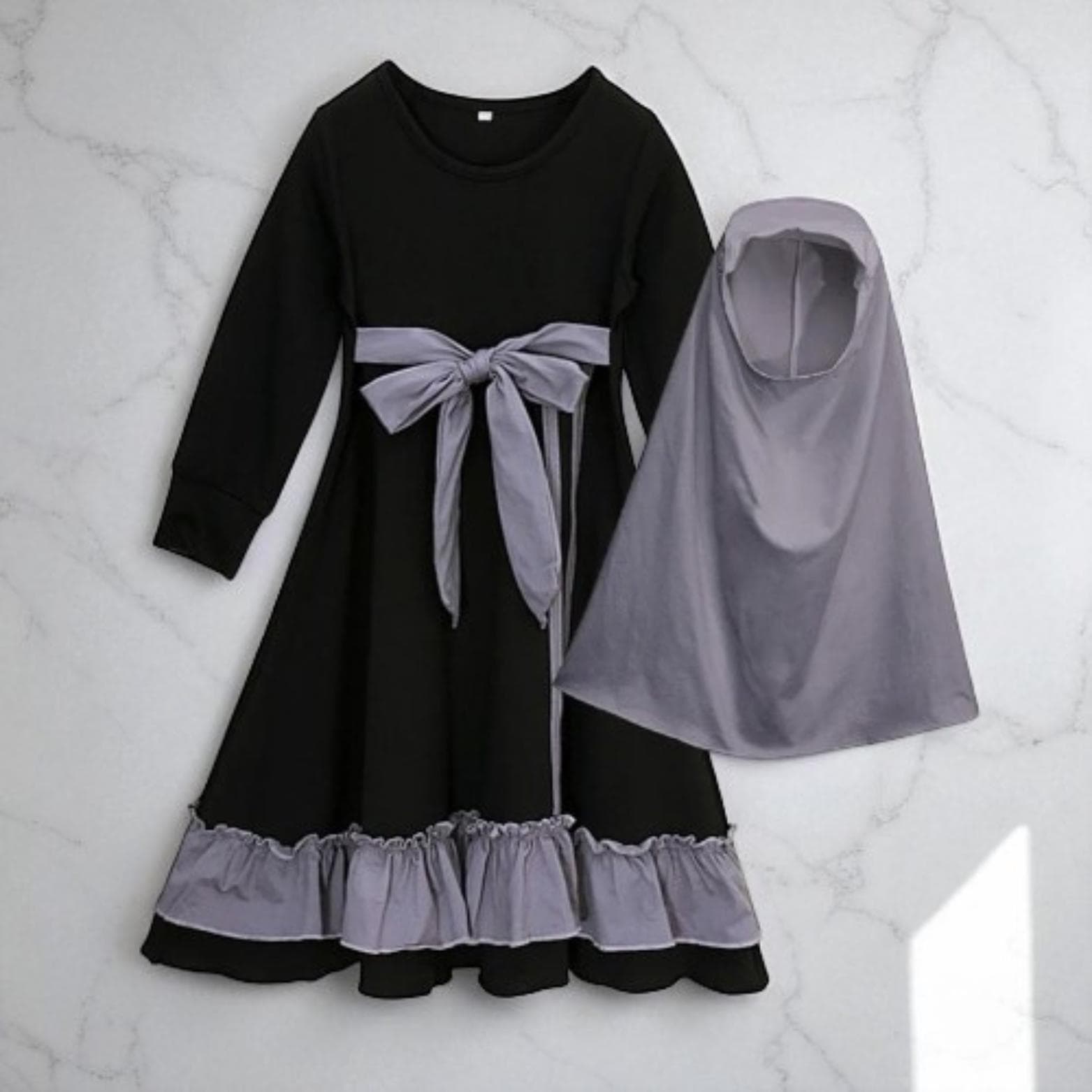 Girls' Abaya Prayer Dress Set β Islamic Jilbab with Contrast Trim - image 3
