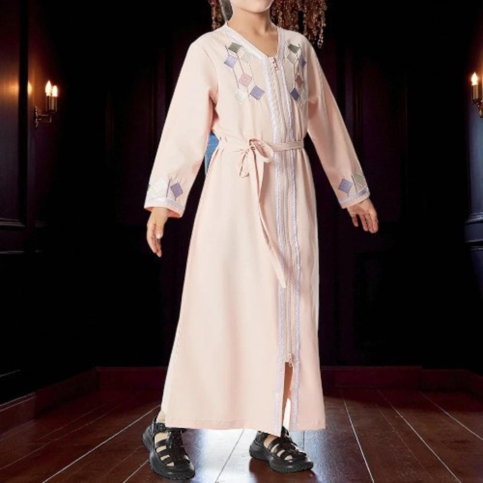 Girls' Zipper Abaya β Moroccan Kaftan, Islamic Eid Dress - image 4
