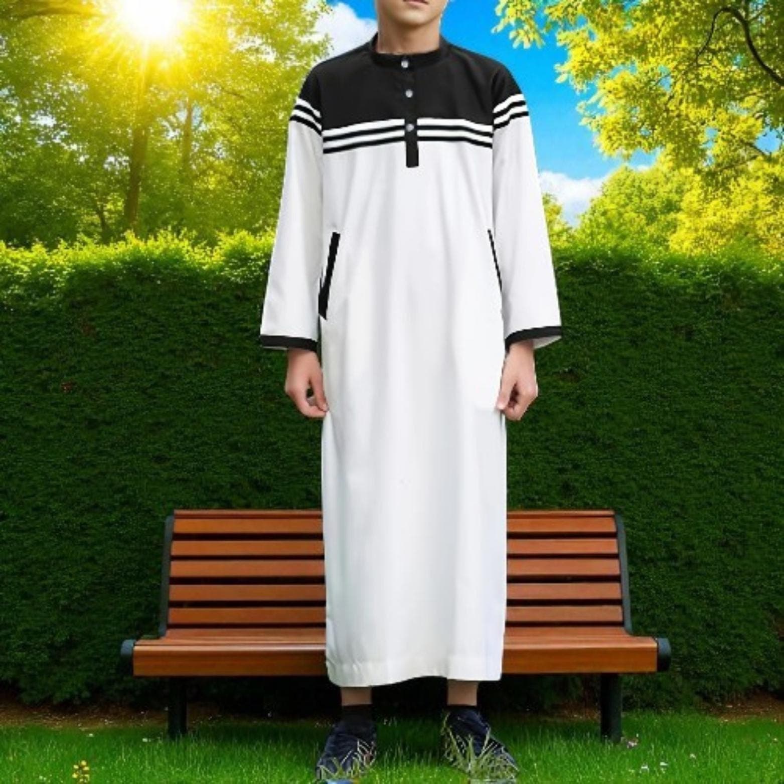 Boys' Ramadan Thobe β Striped Muslim Abaya, Kids' Islamic Dress - image 4