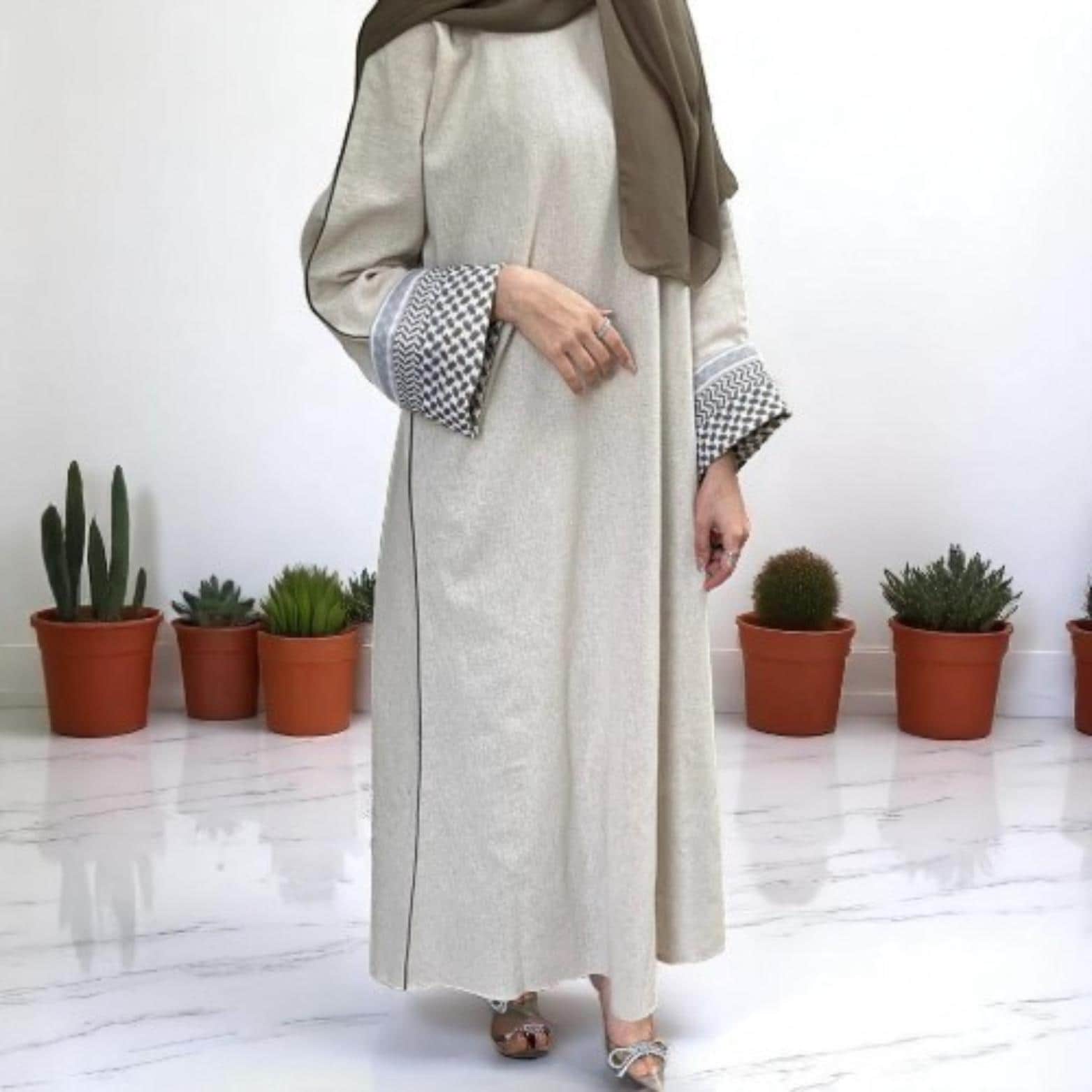 Embroidered Tassel Abaya: Open Front Muslim Cardigan Kaftan