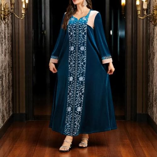 Embroidered Jalabiya Dress: Dubai Arab Long Robe Abaya - image 3