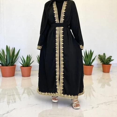 Elegant Ramadan Abaya: Muslim Open Kaftan Dress with Gold Embroidery - image 5