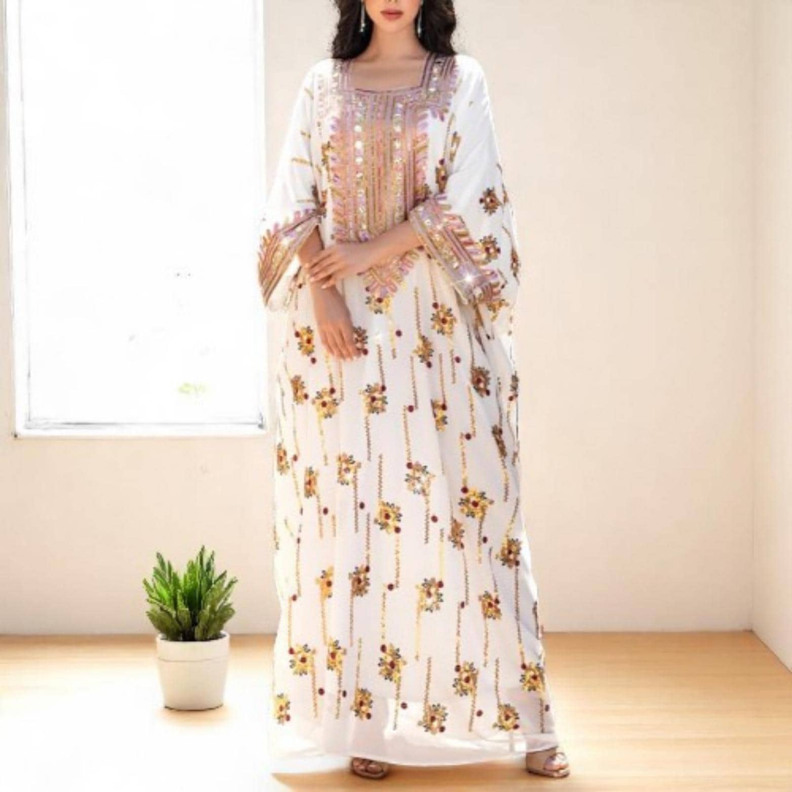 Sequin Batwing Abaya: Luxury Kaftan Dress - Eid Mubarak Robe