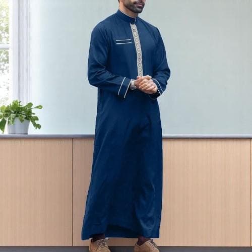 Embroidered Men's Muslim Robe: Long Sleeve Arab Kaftan - image 5