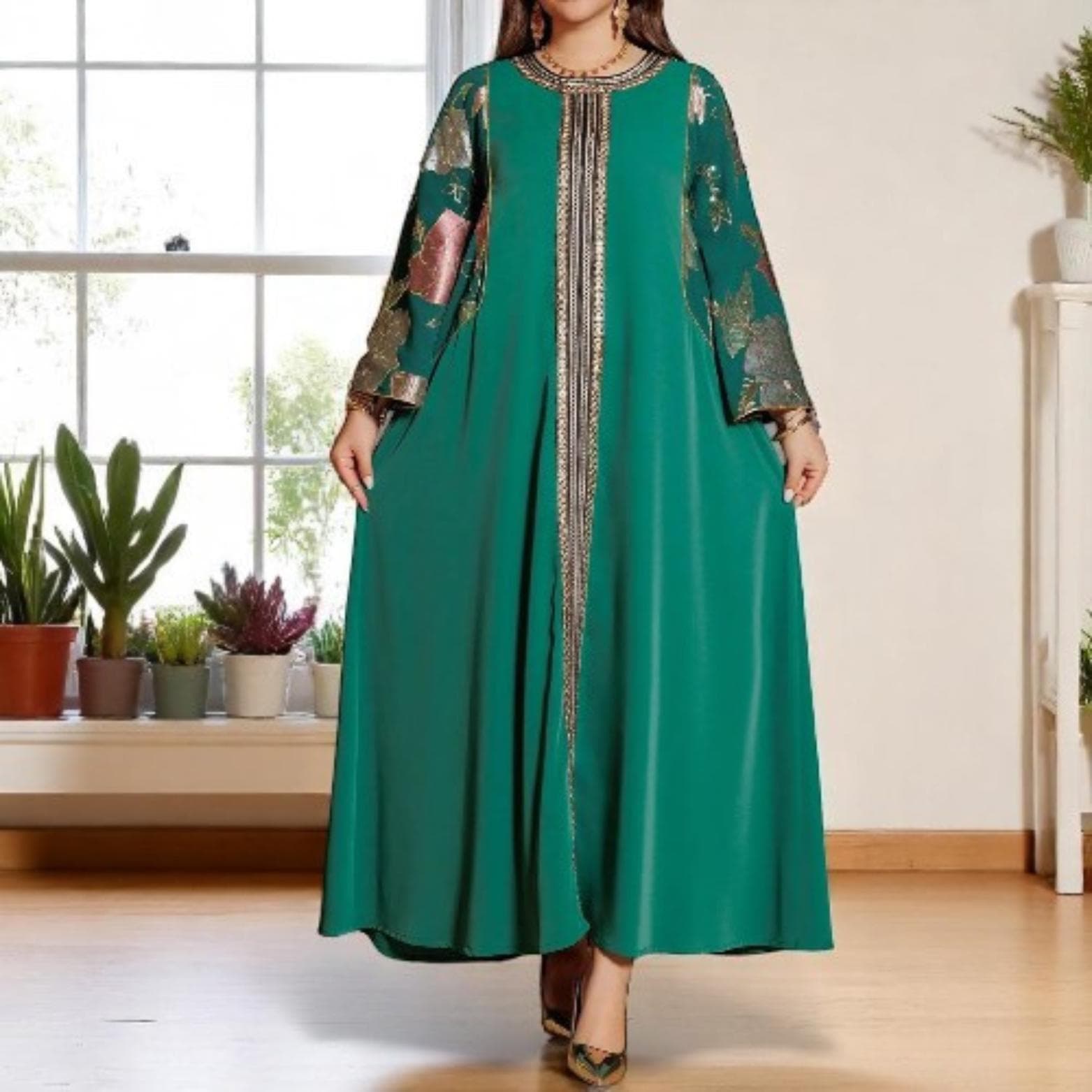 Embroidered Sequin Abaya Kaftan: Dubai Muslim Party Dress