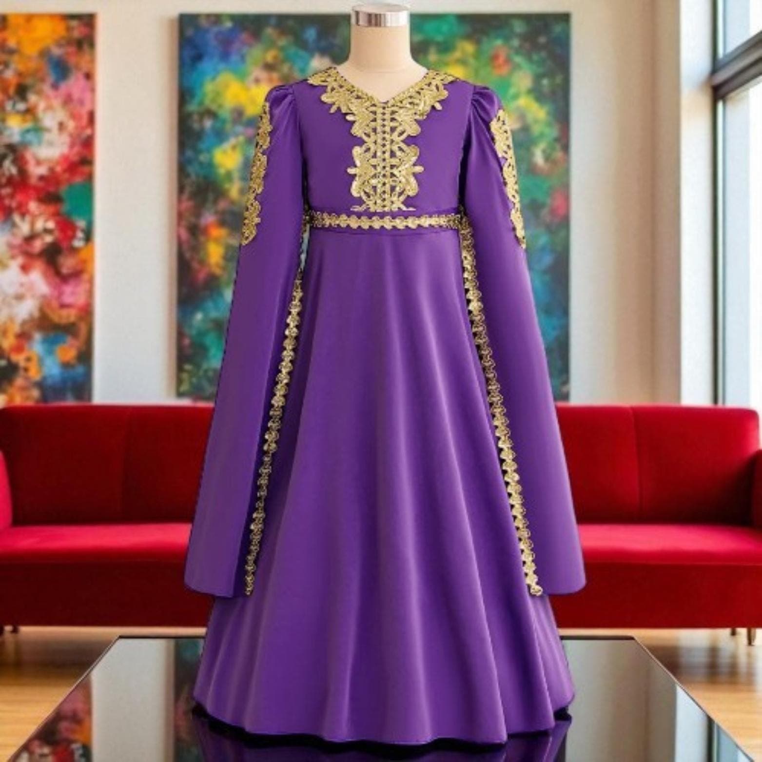 Sequin Muslim Girl Dress – Long Sleeve Ramadan Robe, Dubai Party Outfit