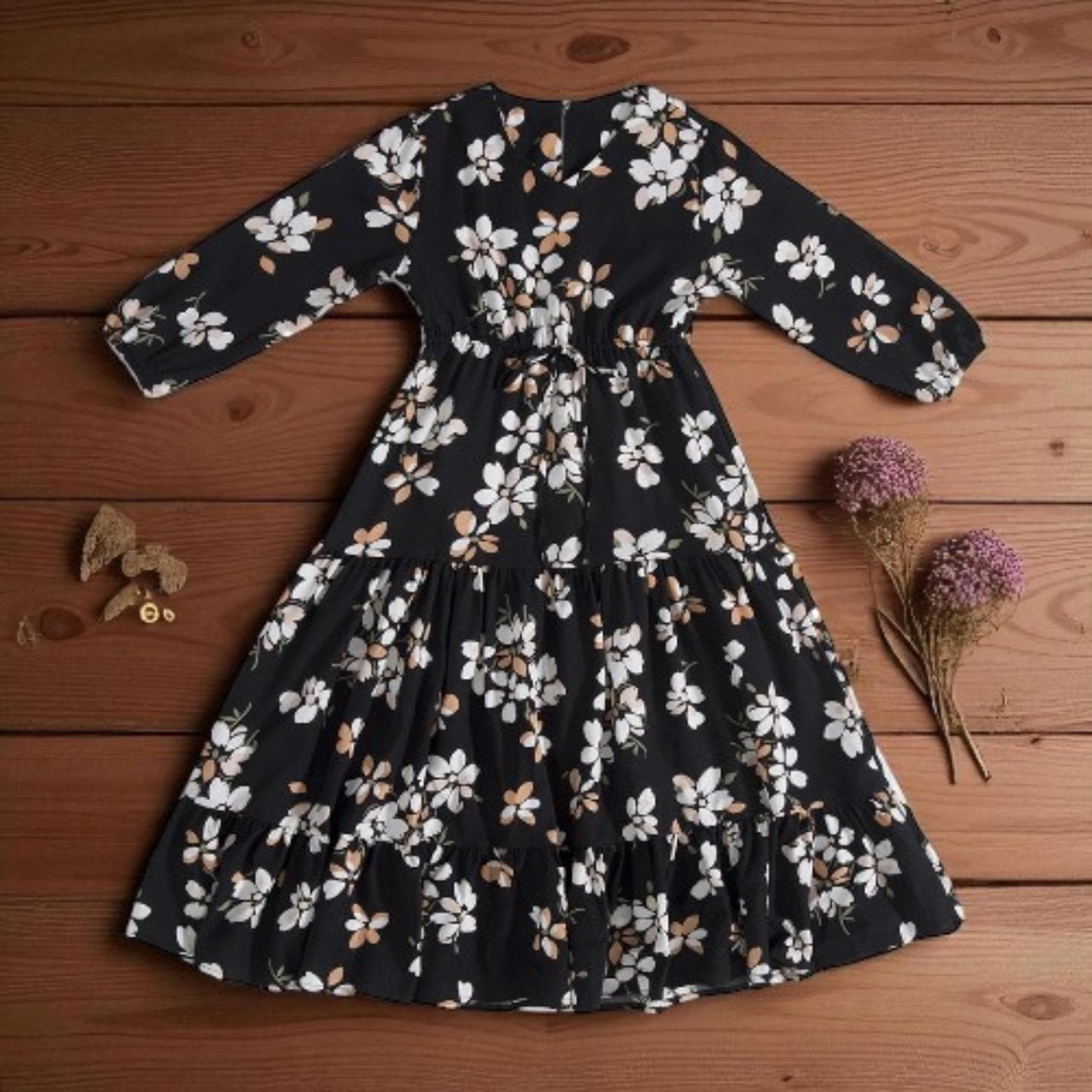 Girls' Floral Print Abaya β Muslim Eid Party Dress, Islamic Kaftan - image 5
