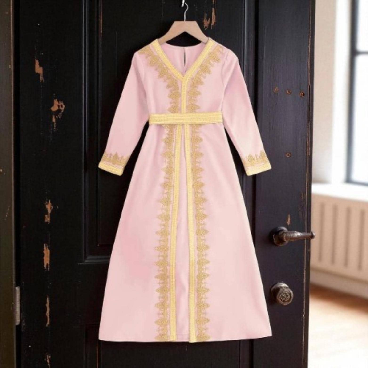 Girls' Lace Abaya β Eid Muslim Kaftan Dress with Sash - image 3