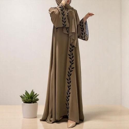 Embroidered Muslim Abaya: 2-Piece Dubai Kaftan Dress with Scarf - image 4