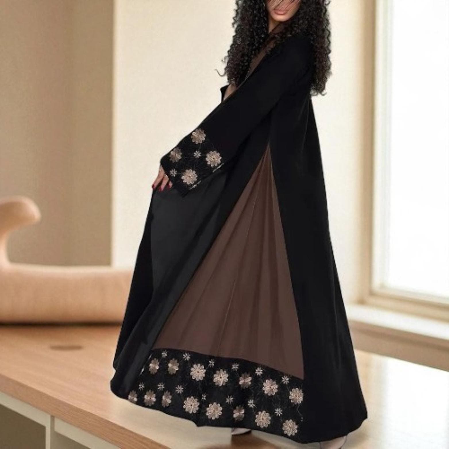 Embroidered Abaya Cardigan Robe: Modern Dubai Jellabiya Dress - image 4