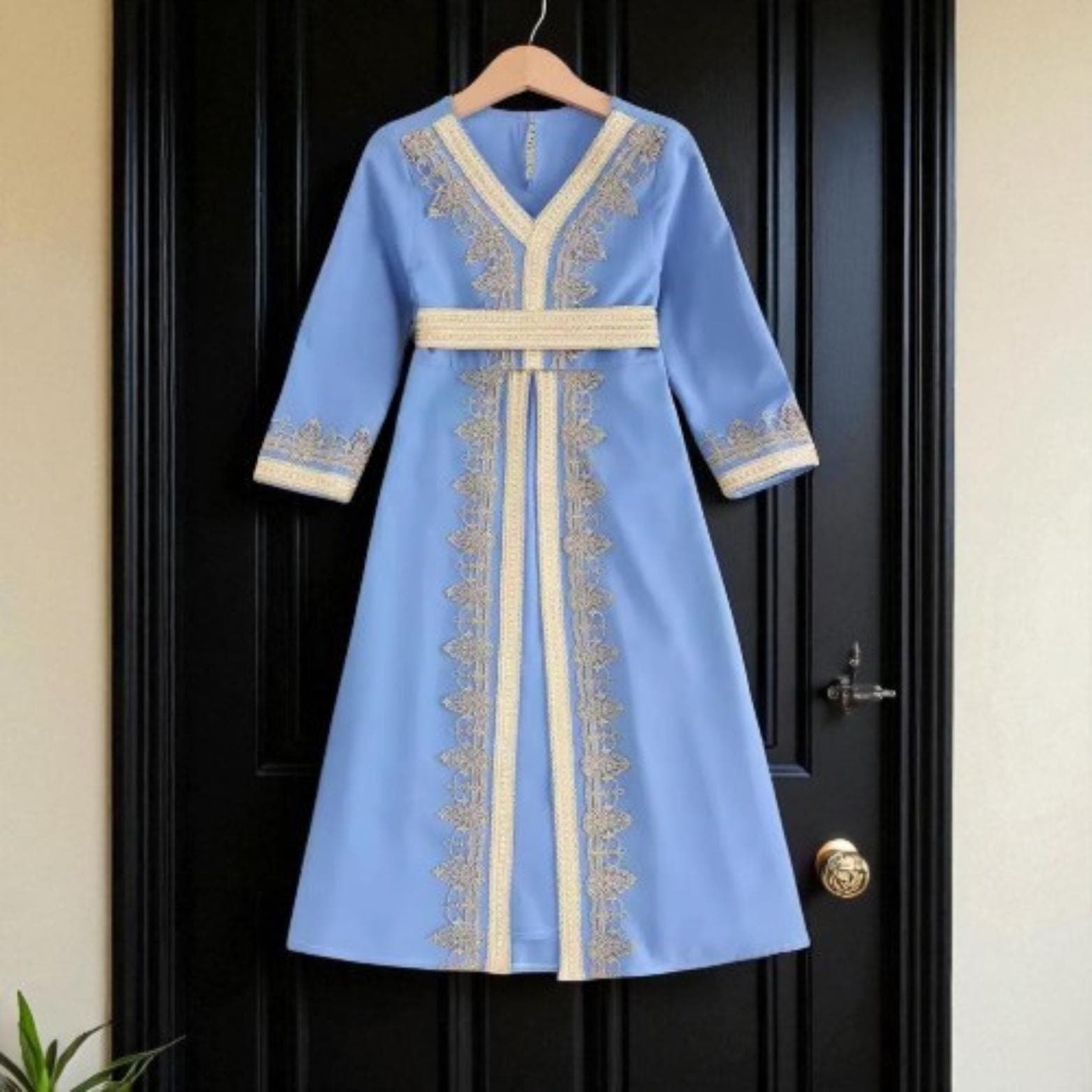 Girls' Lace Abaya β Eid Muslim Kaftan Dress with Sash - image 4