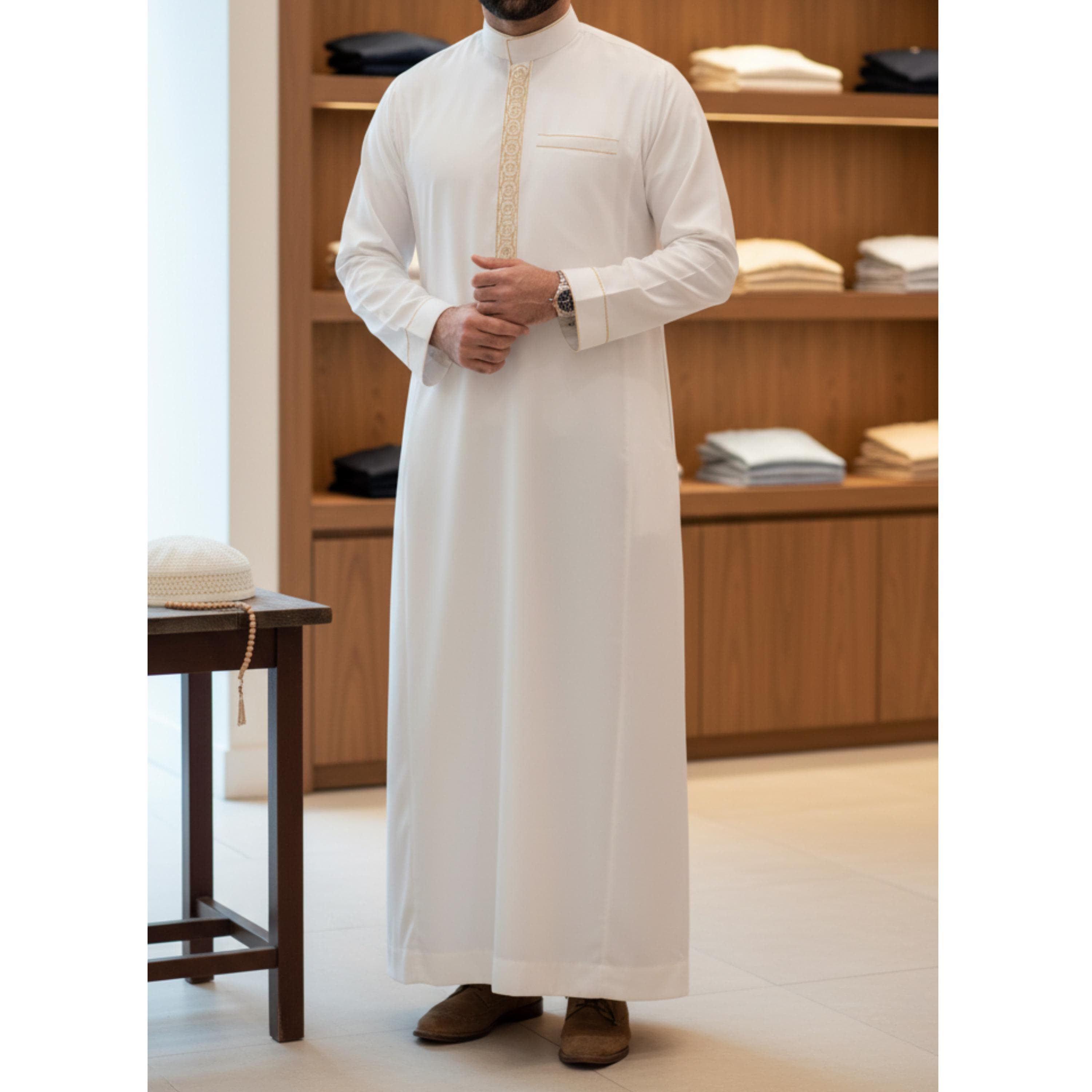 Embroidered Men's Muslim Robe: Long Sleeve Arab Kaftan