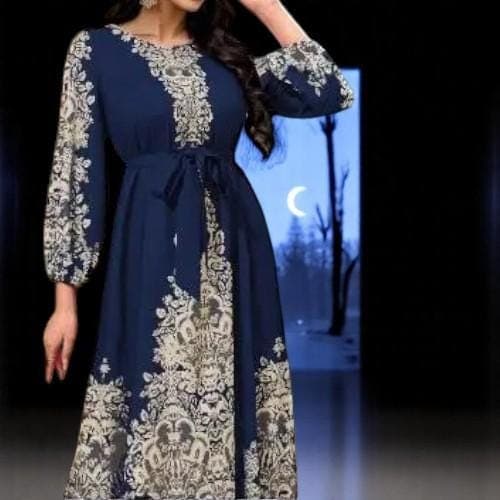 Autumn Blue Middle Eastern Abaya – Elegant Muslim Women's Dress