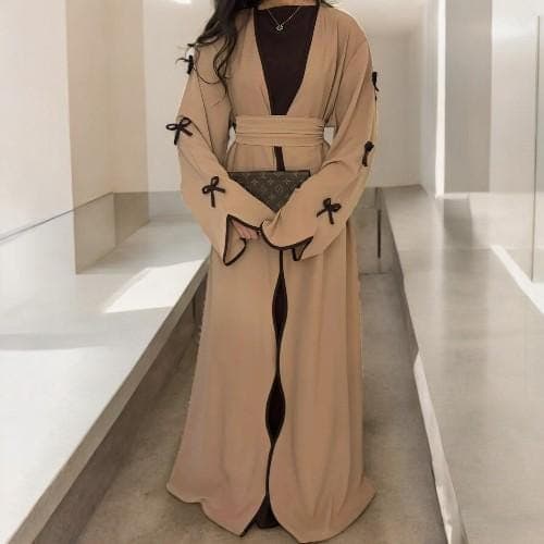 Luxury Open Abaya: Dubai Ramadan Eid Kaftan with Bow