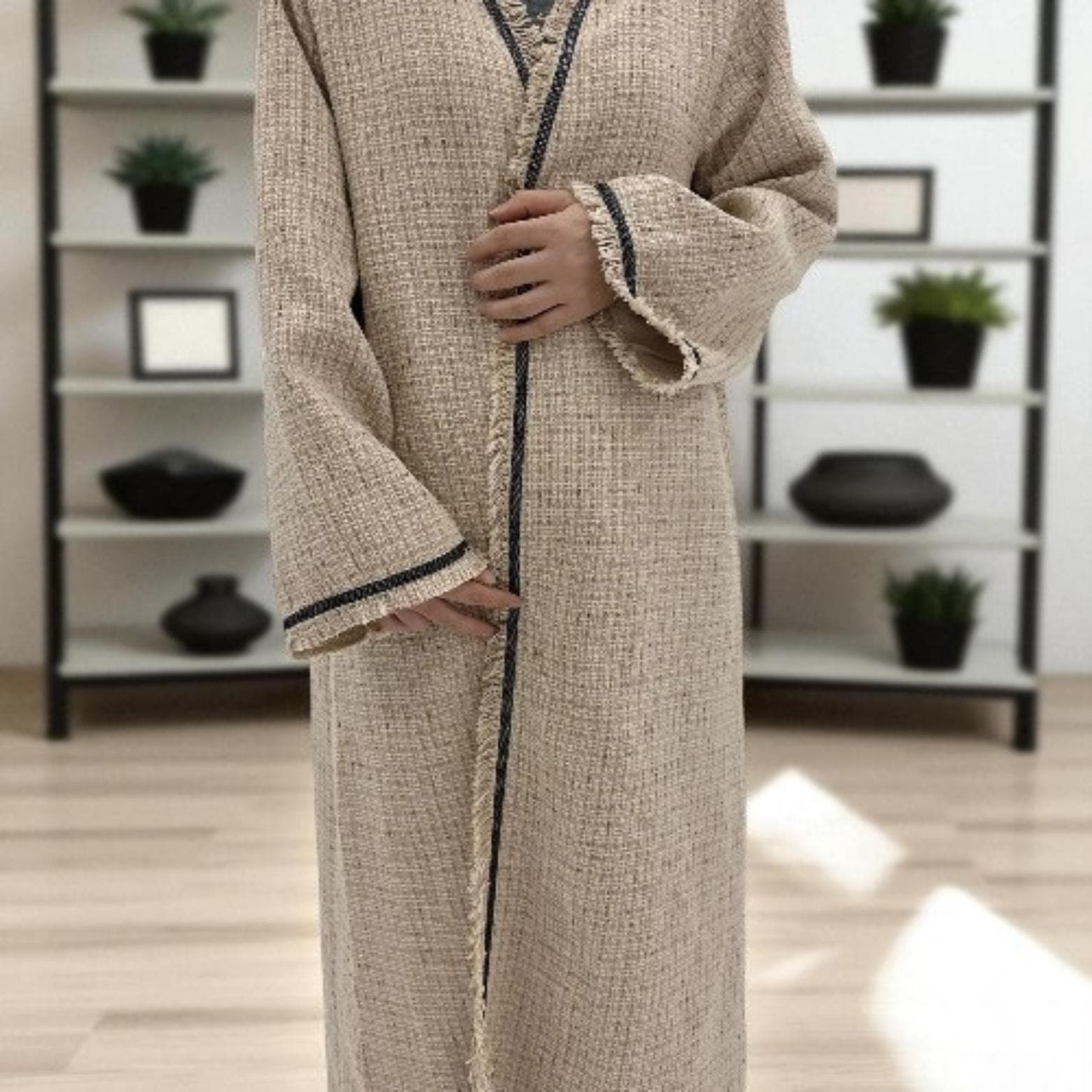 Winter Woven Abaya Dress: Islamic Modest Coat Style - image 4