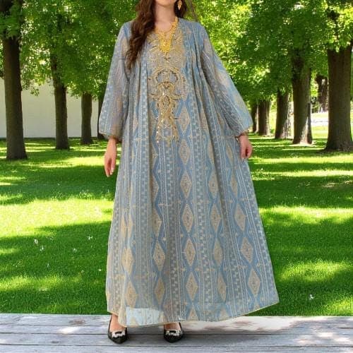 Sequin Embroidered Kaftan: Dubai Muslim Vintage Ethnic Abaya - image 4