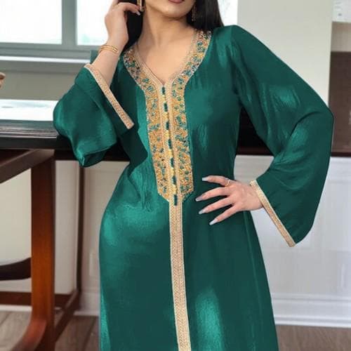 Emerald Green Kaftan Dress: Dubai Jalabiya Ramadan Eid Hijab