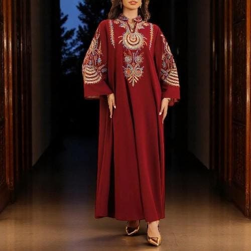 Middle East Style Women's Embroidered Dress – Long Sleeve Muslim Robe – Cross-Border Fashion for Ladies