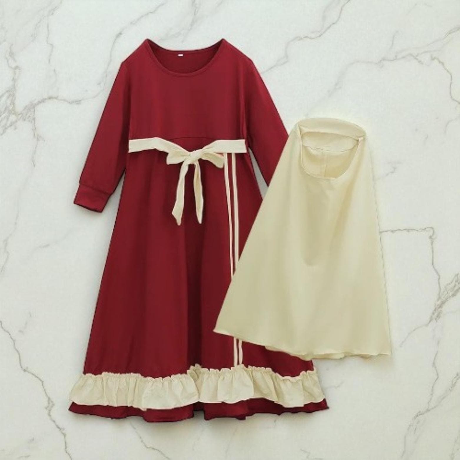 Girls' Abaya Prayer Dress Set β Islamic Jilbab with Contrast Trim - image 4