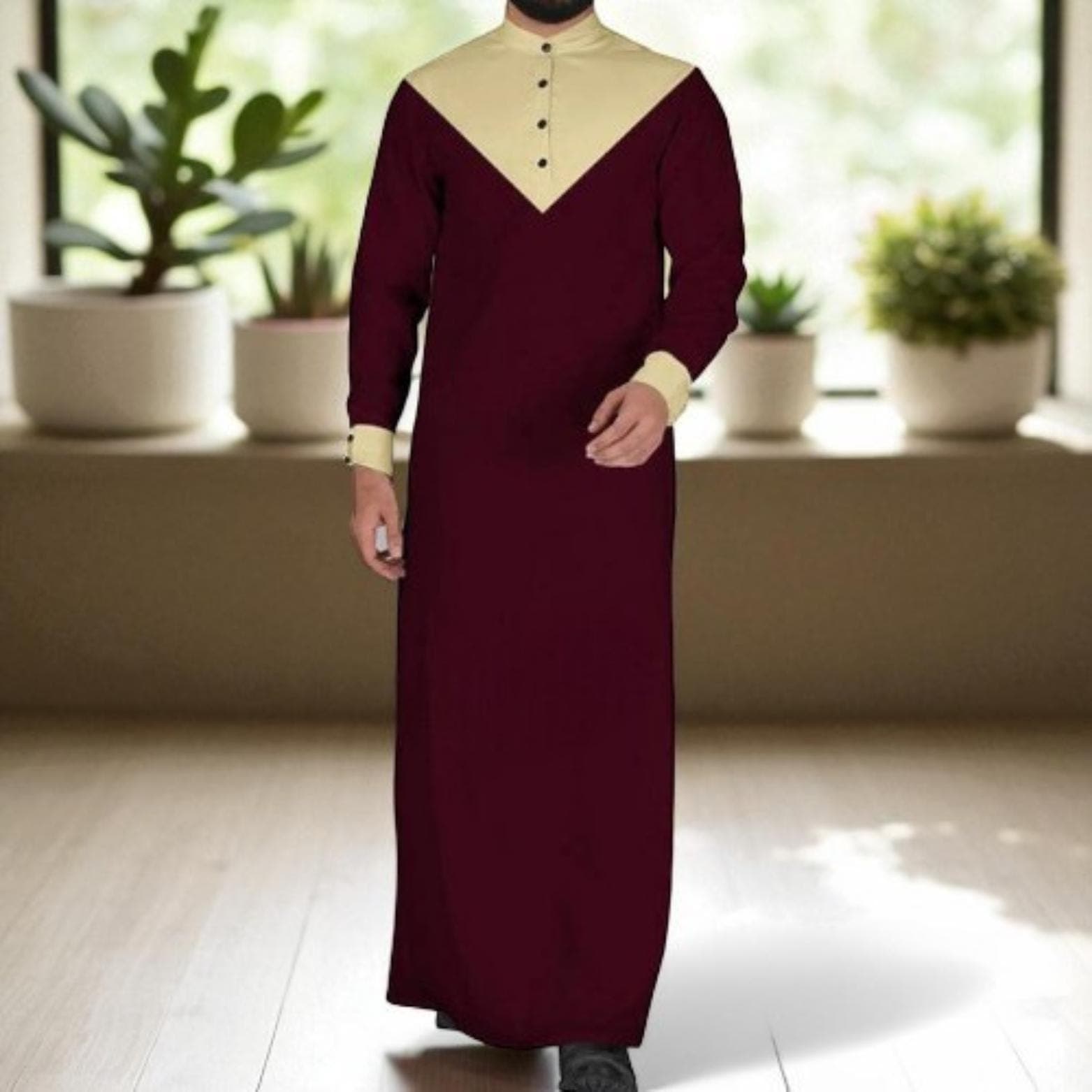 Men's Vintage Islamic Kaftan: Saudi Dubai Long Sleeve Robe