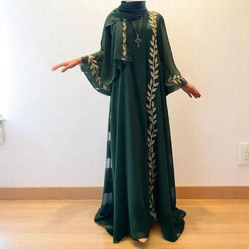 Embroidered Muslim Abaya: 2-Piece Dubai Kaftan Dress with Scarf - image 3