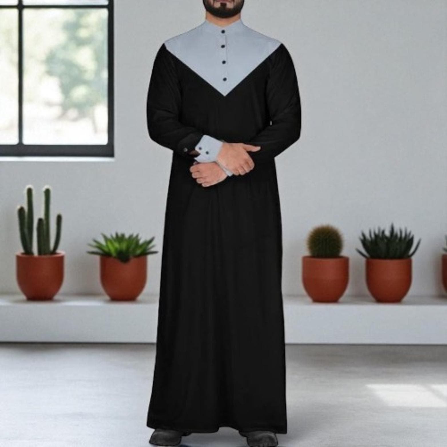 Men's Vintage Islamic Kaftan: Saudi Dubai Long Sleeve Robe - image 3