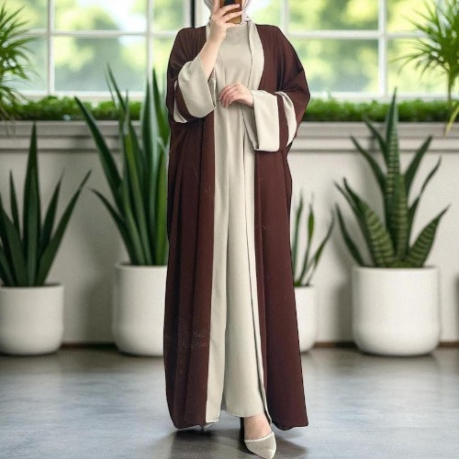 Moroccan Kaftan Abaya: 2-Piece Muslim Dress, Ramadan Robe - image 3