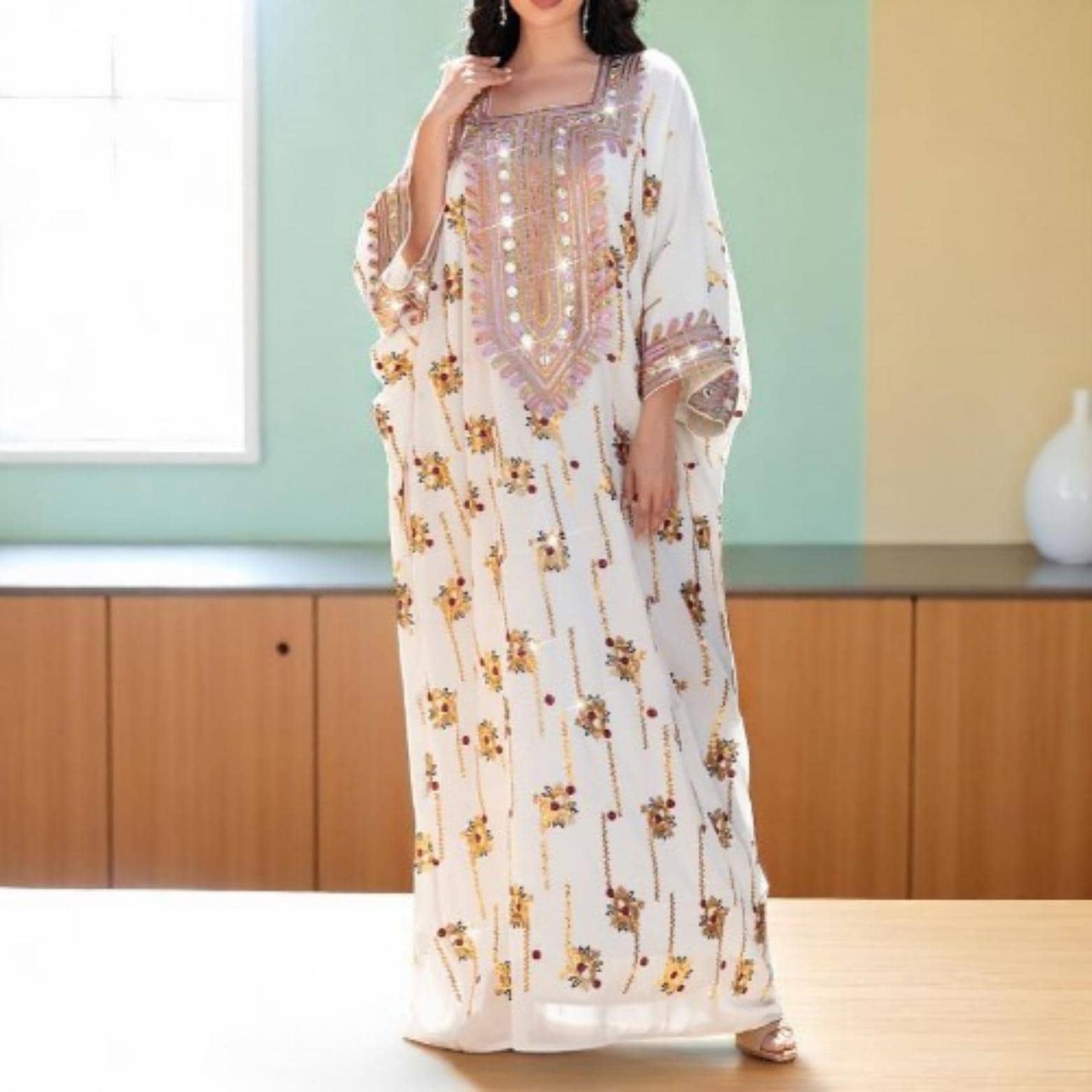 Sequin Batwing Abaya: Luxury Kaftan Dress - Eid Mubarak Robe - image 4