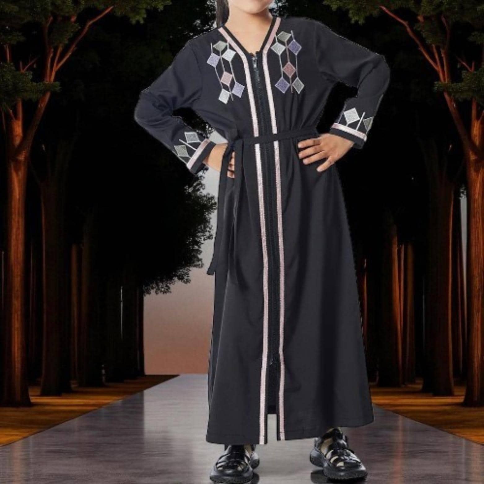 Girls' Zipper Abaya – Moroccan Kaftan, Islamic Eid Dress
