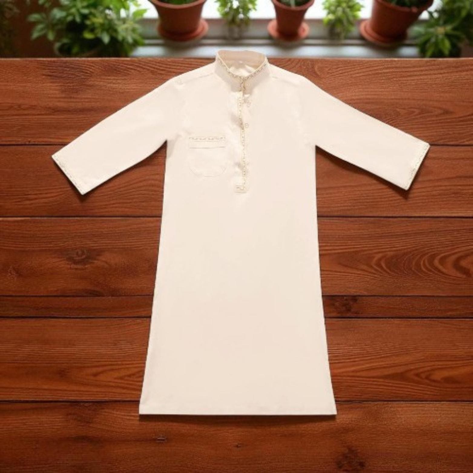 Boys' White Thobe - Long Sleeve Caftan, Islamic Eid Outfit - image 5