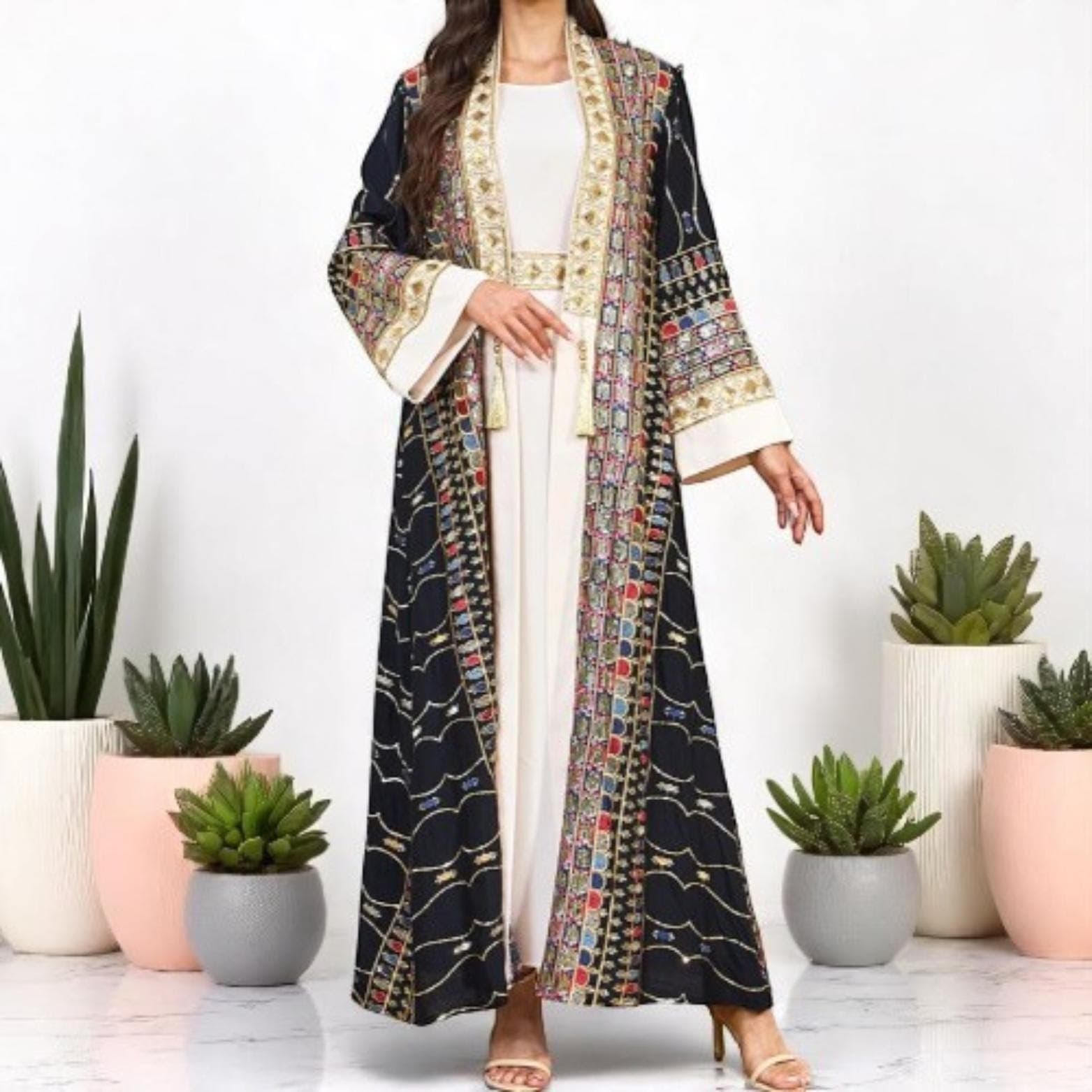 Sequin Embroidered Abaya Dress: Women's Kaftan Jellabiya - image 3