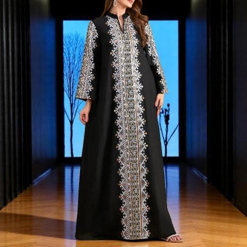 Embroidered Dubai Caftan – Elegant Muslim Abaya, Ramadan Dress