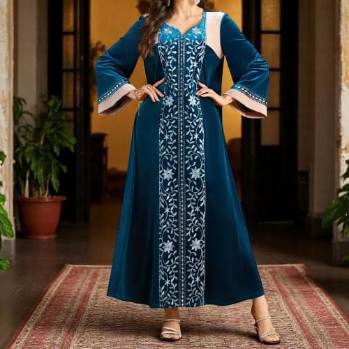 Embroidered Jalabiya Dress: Dubai Arab Long Robe Abaya - image 5