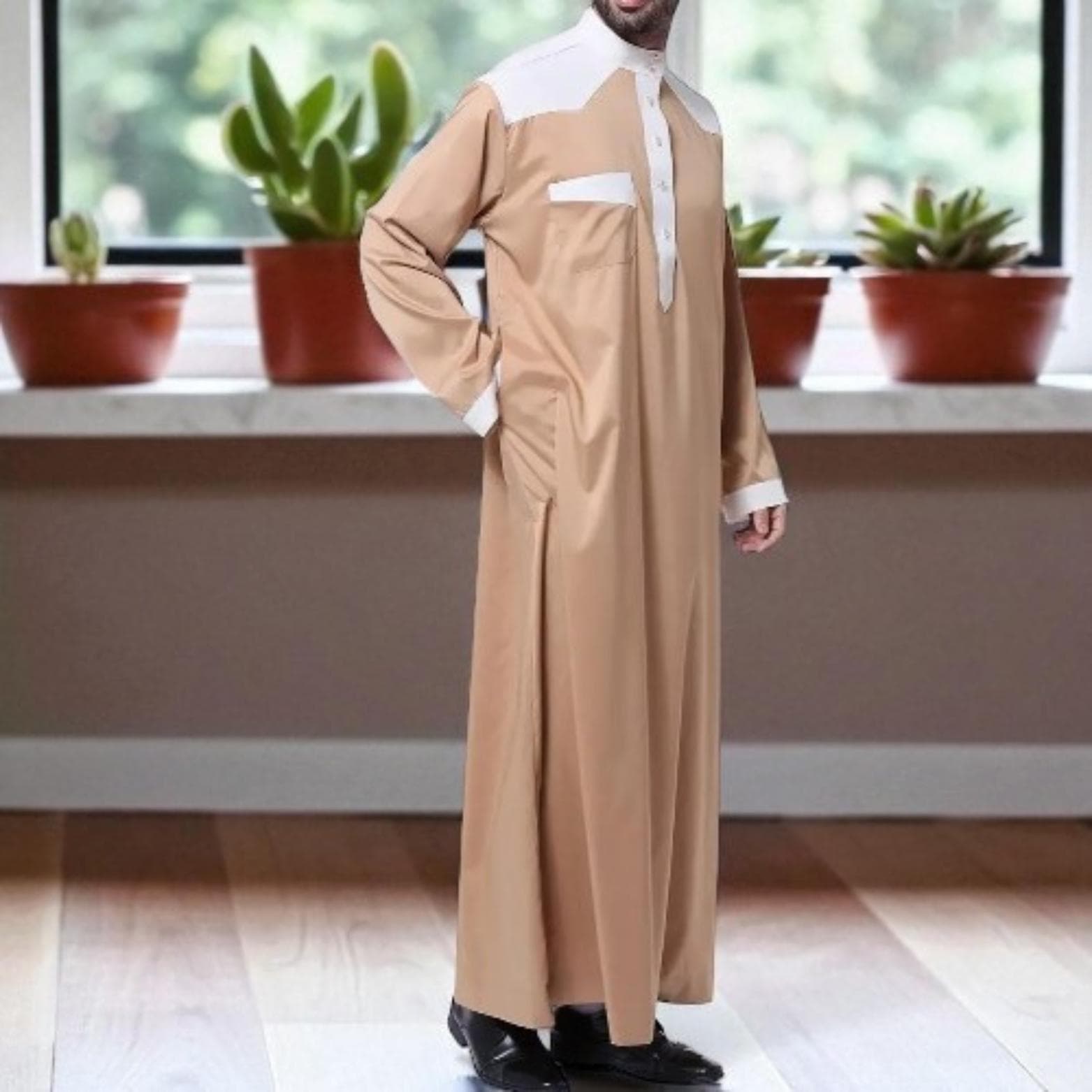 Men's Saudi Thobe Jubba: Long Sleeve Arabic Thawb Abaya Robe - image 4