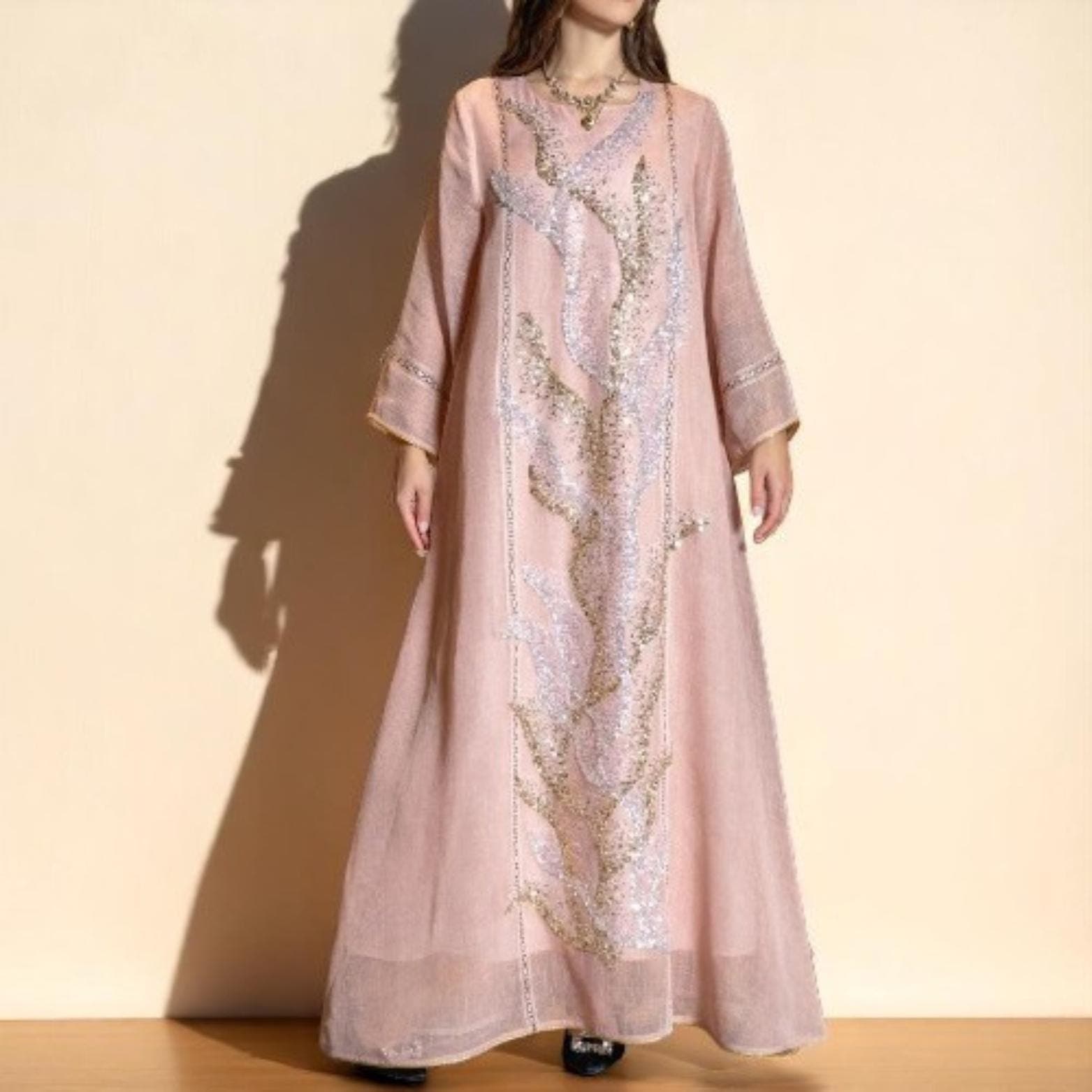Dubai Luxury Abaya Robe β White Mesh Beaded Dress for Muslim Women β Embroidered Kaftan Jellabiya, Arabic Morocco Islamic Clothing - image 5