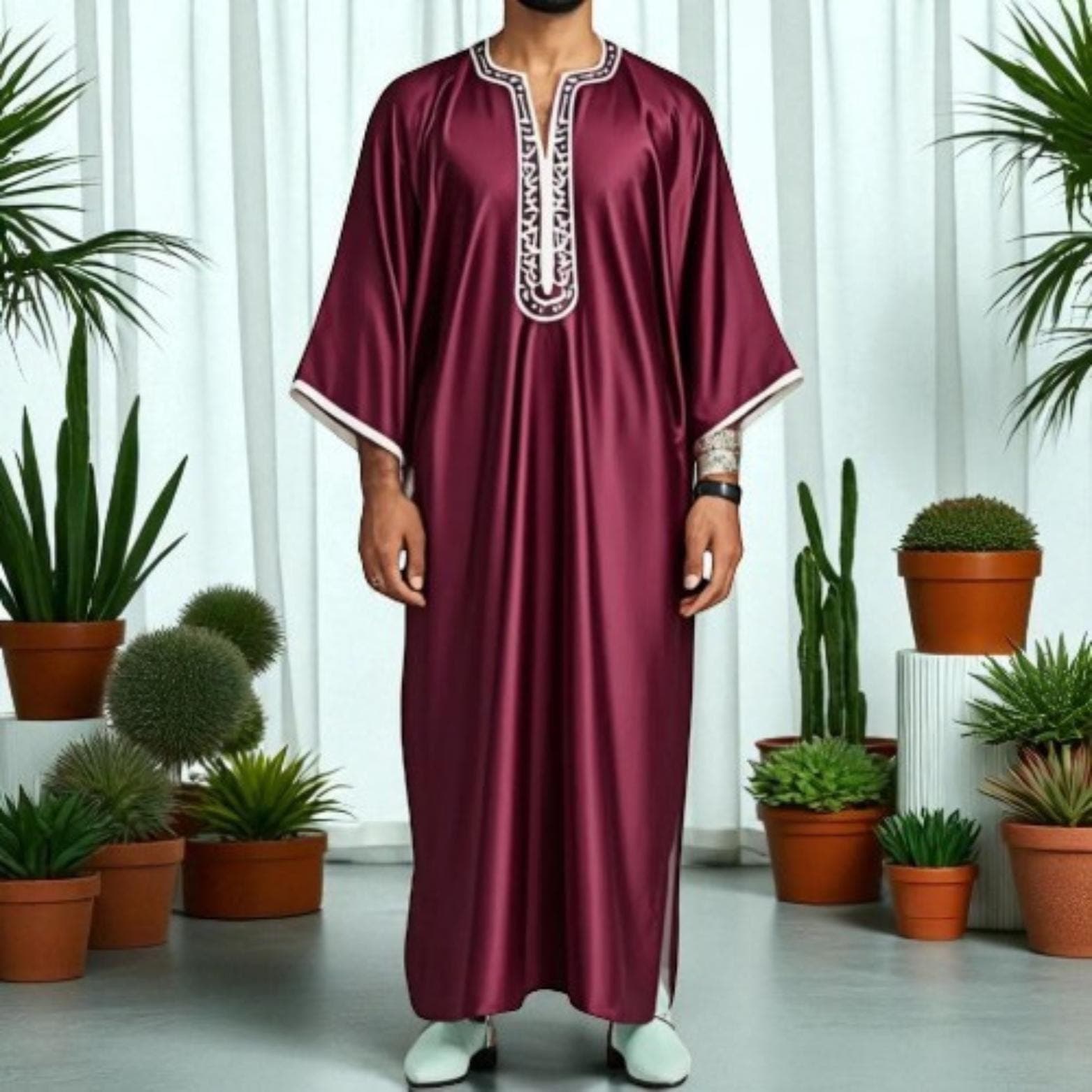 Embroidered Men's Thobe: Saudi Moroccan Islamic Robe