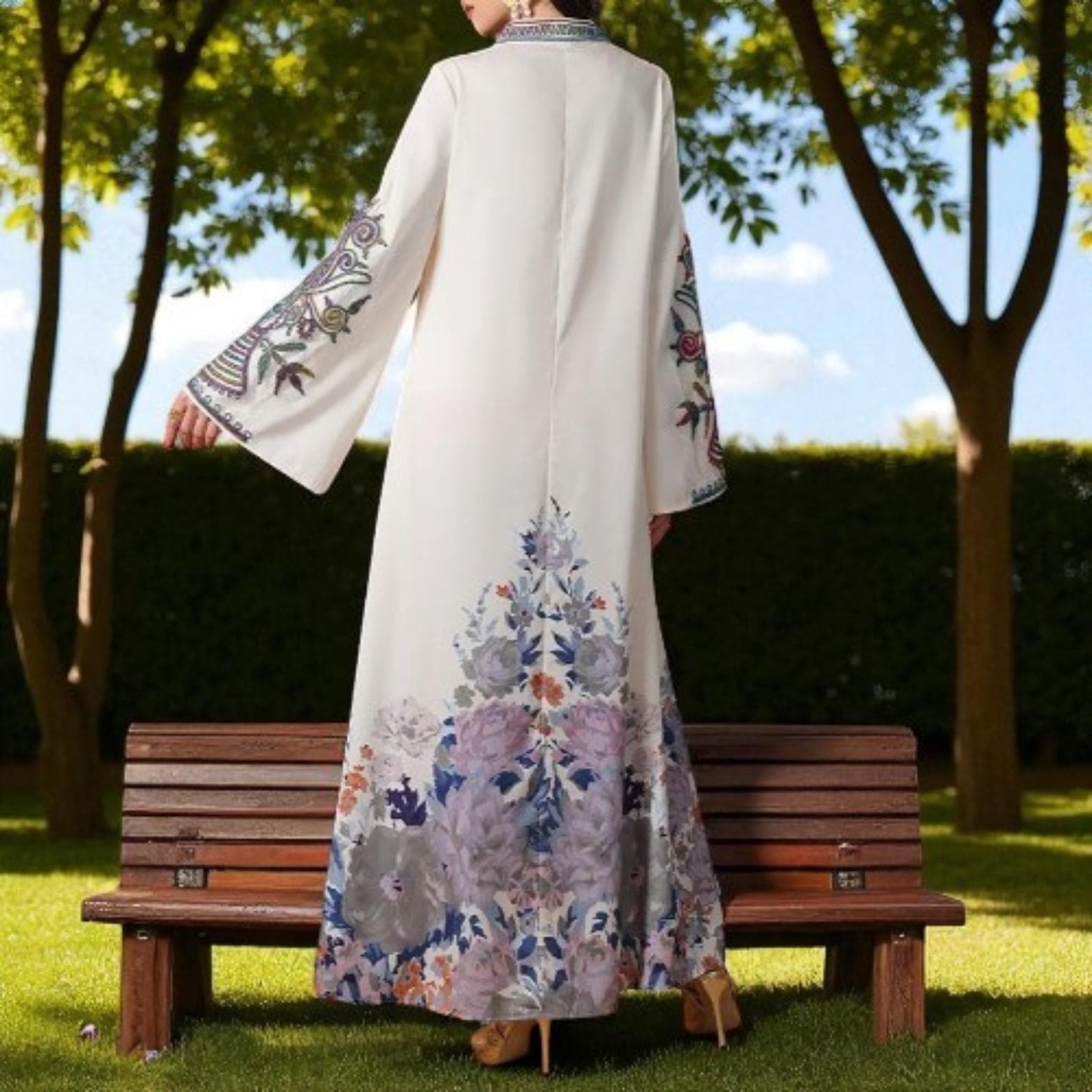 Luxury Printed Abaya – Dubai Muslim Women's Long Sleeve Dress - image 3