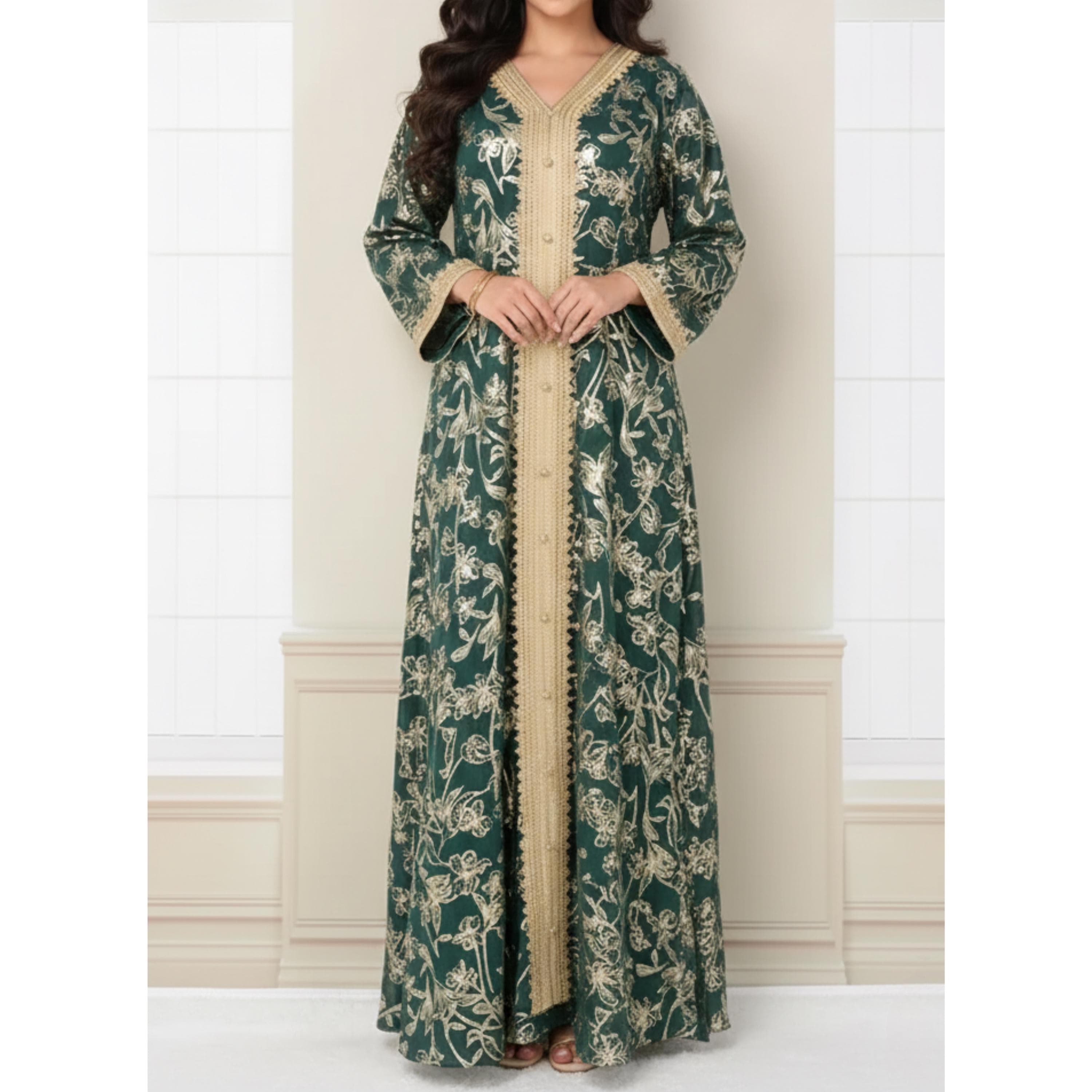 Beaded Satin Abaya Caftan: Dubai Light Luxury Evening Dress - image 4