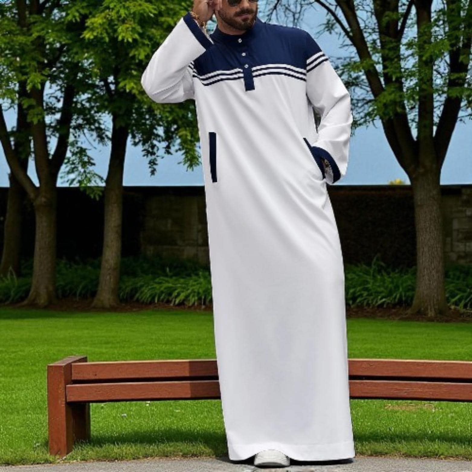 Color Blocked Men's Thobe - Traditional Muslim Gown