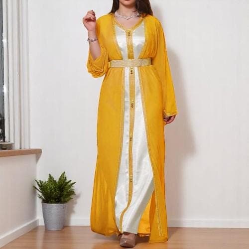 Chiffon Abaya Set: Dubai Jalabiya Caftan Dress