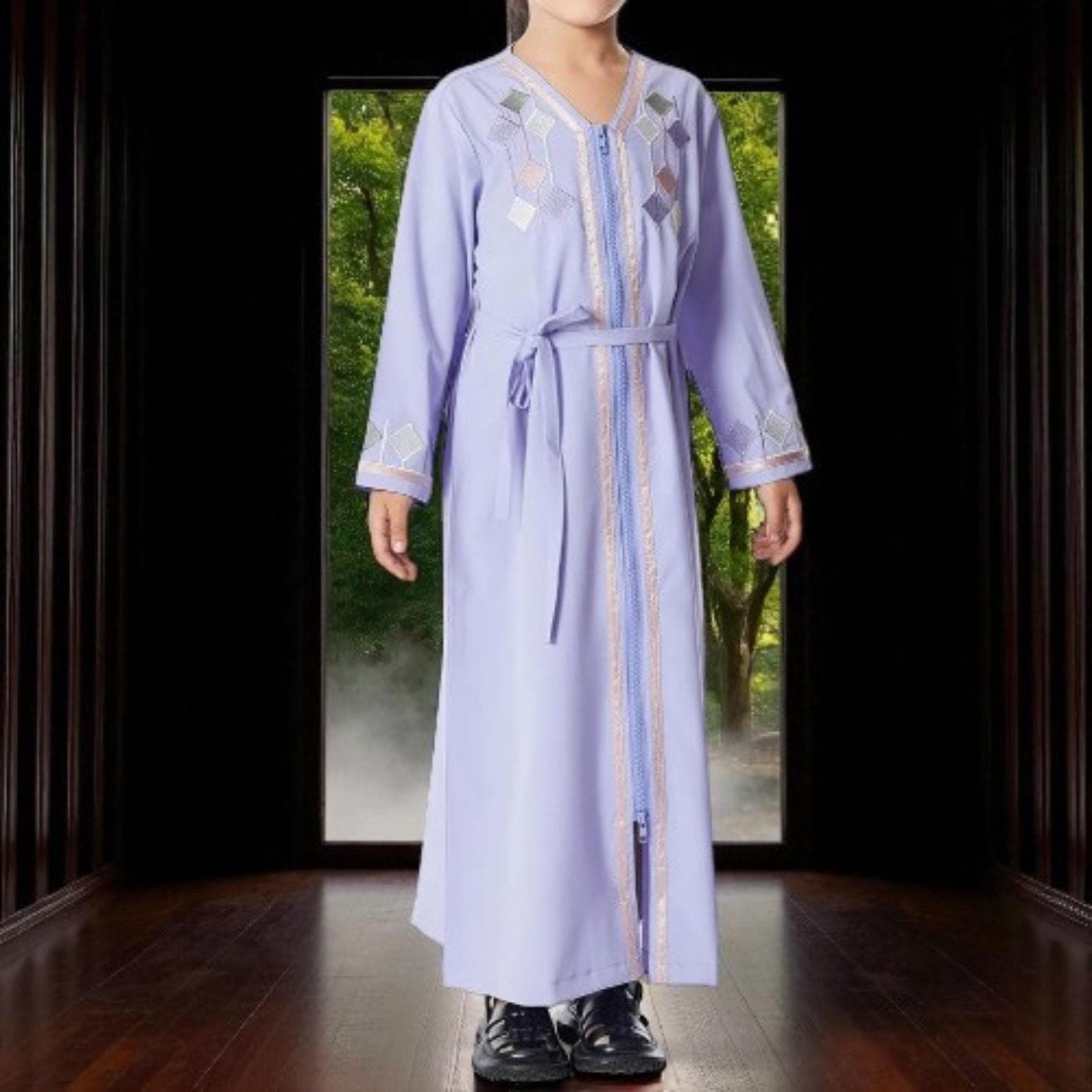 Girls' Zipper Abaya β Moroccan Kaftan, Islamic Eid Dress - image 3