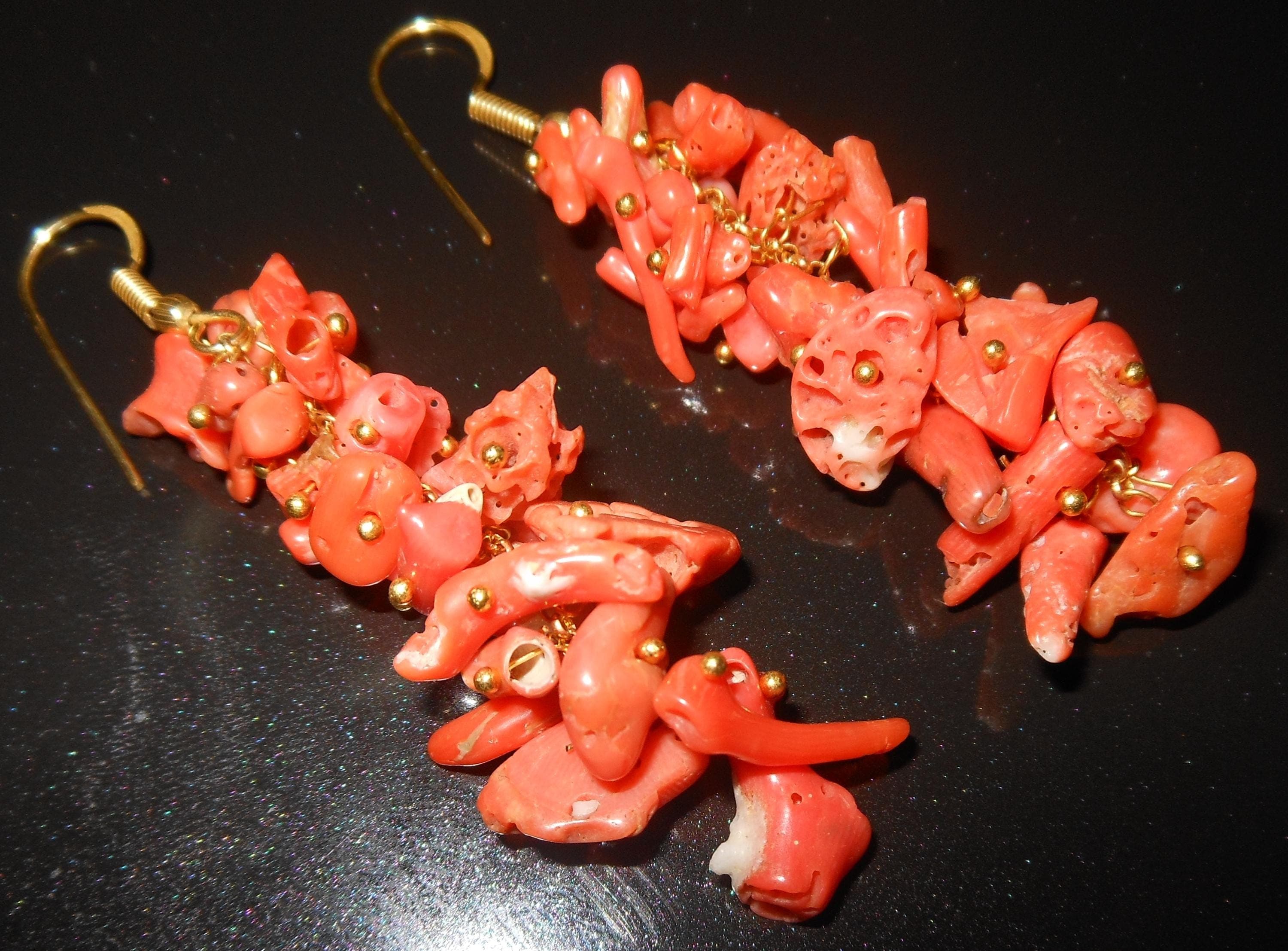 n. 2 - Orecchini a grappolo - corallo salmone - artigianali, fatti a mano in ITALIA - image 5