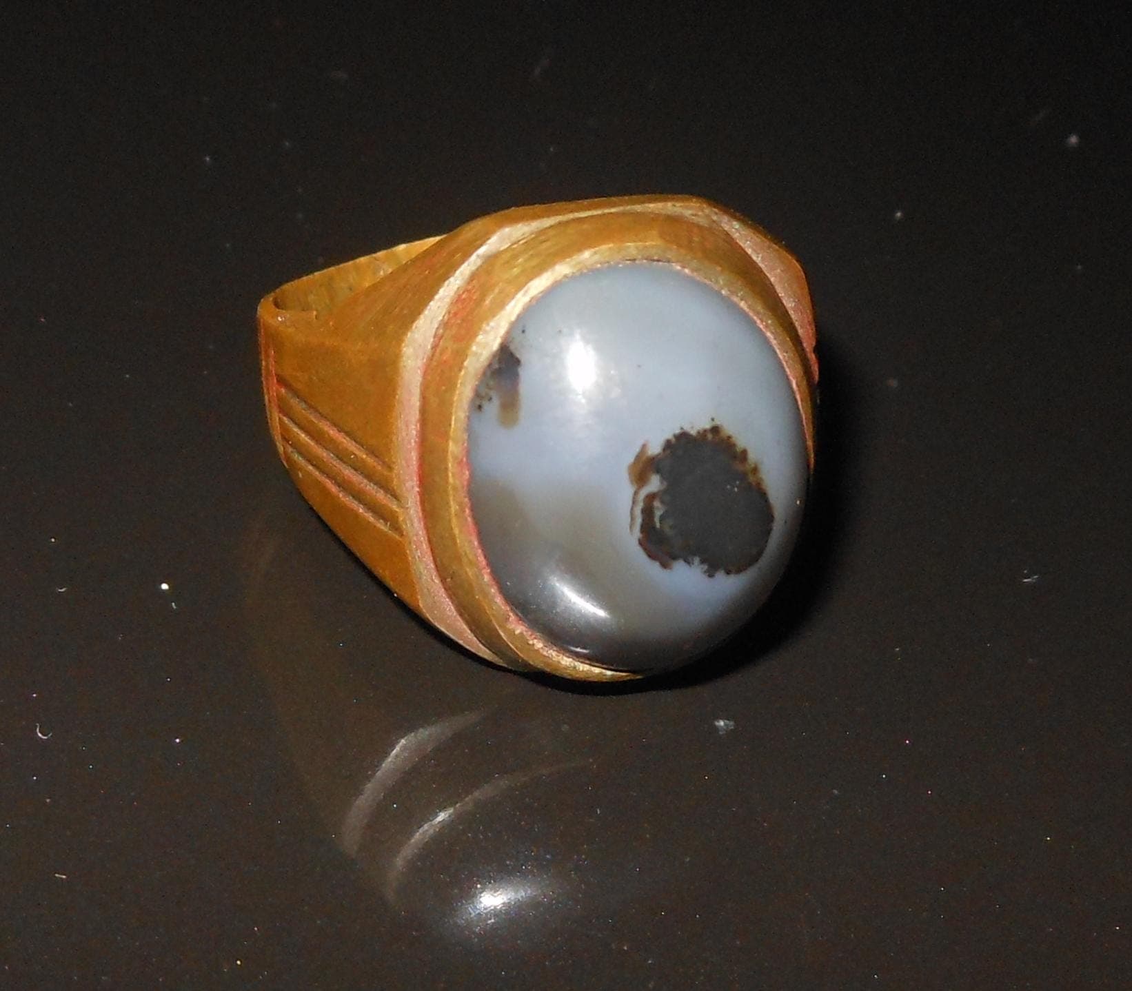 Occhio del diavolo Apotropaico - Anello Uomo Pirata Boho - Agata naturale Deserto del Gobi Mongolia