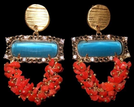 n. 3 - MAESTOSI orecchini stile bizantino corallo rosso - artigianali, fatti a mano in ITALIA