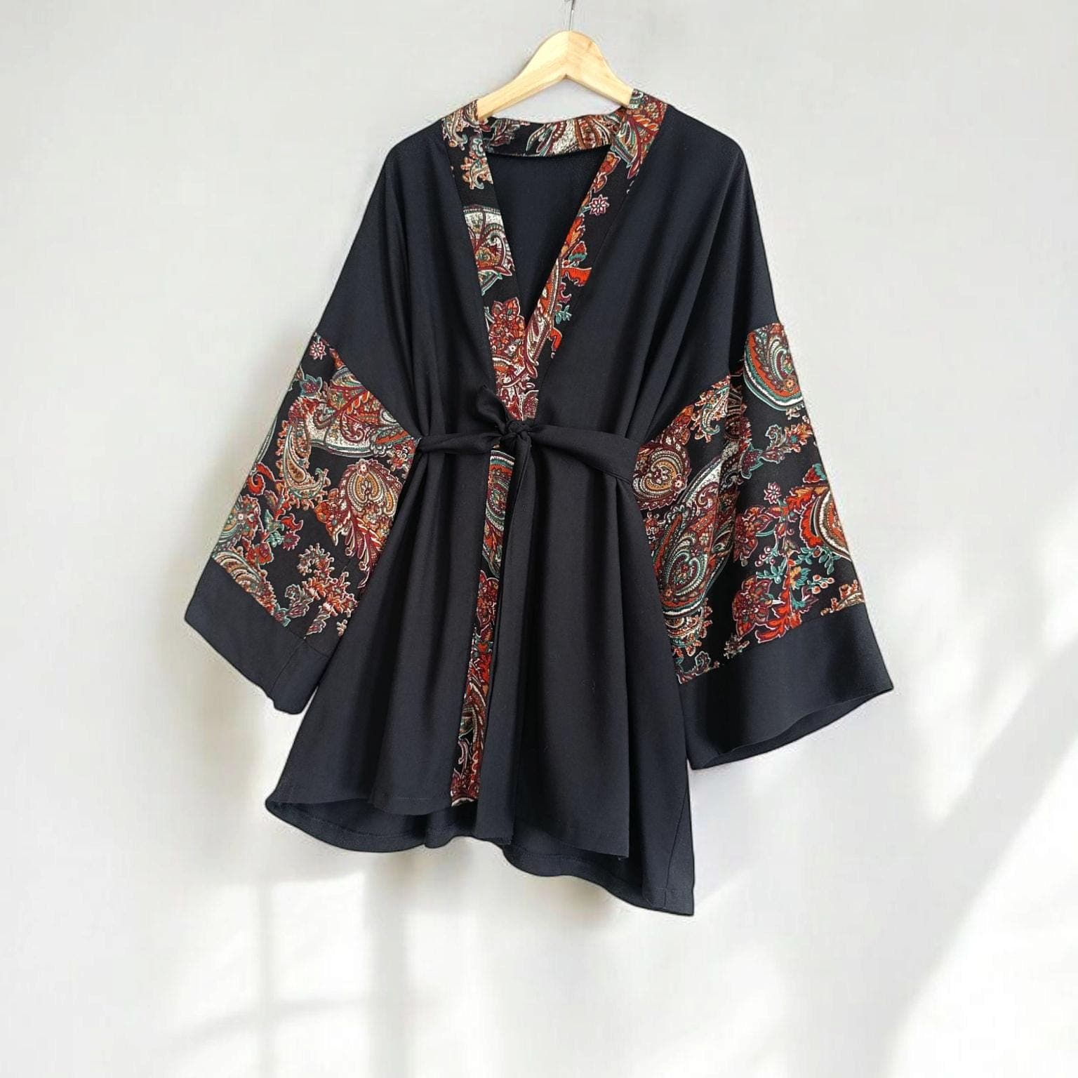 Boho cotton kimono jacket featuring ethnic paisley print and relaxed silhouette