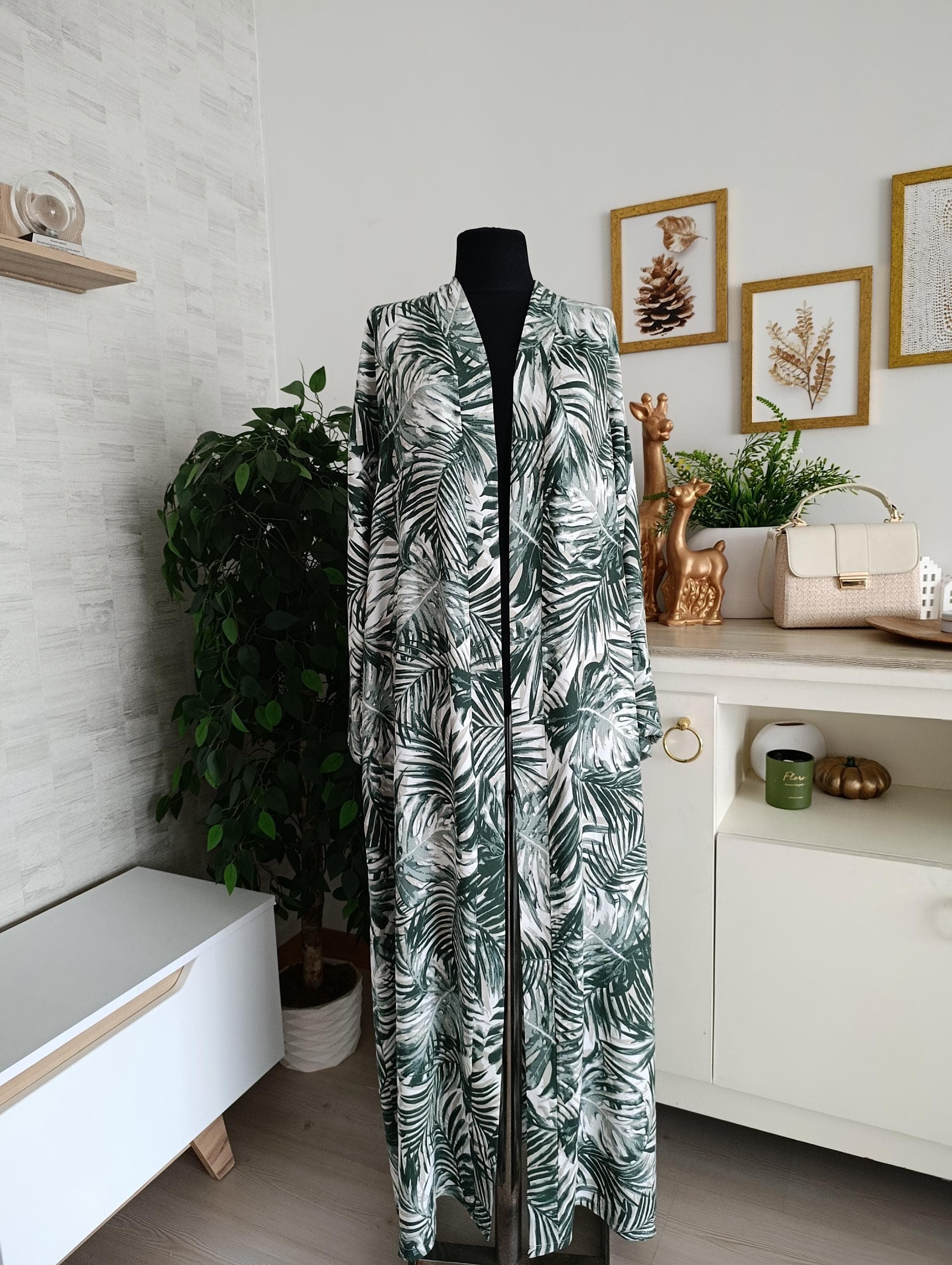 Tropical Floral Kimono Abaya | Lightweight Cotton Kaftan | Open Front Modest Maxi Dress for Summer